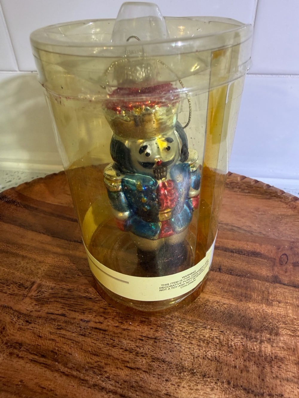 Vintage Blown Glass Nutcracker Ornament in Blue, Gold & Red